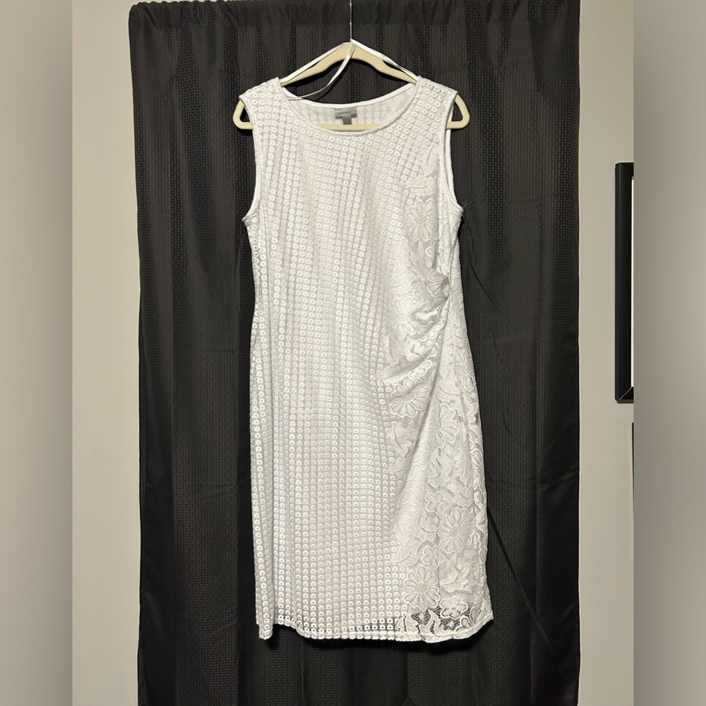 Avenue White Sleeveless Cinched Side MIDI Dress Size 14/16 (1X)